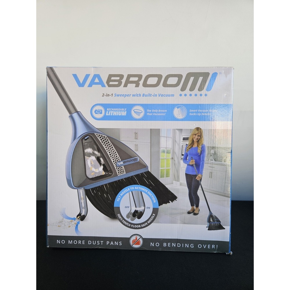 VaBroom 2-in-1 Cordless Sweeper Broom Built-In Vacuum Rechargeable Blue